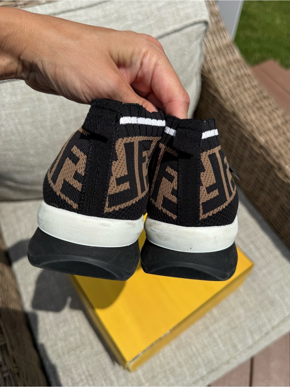 Fendi Black Brown Logo Knit Slip-On Sneakers with 'FENDI' 'LOVE' Straps Size 39 - Picture 5 of 6
